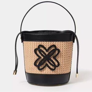 NWT Lilly Pulitzer Malia Raffia Bucket
Bag Elegant Black and Tan Bucket Bag